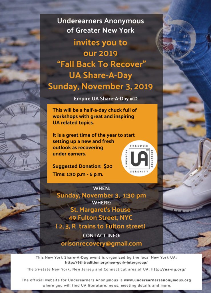 Underearners of Greater New York workshop invitation Nov 3, 2019